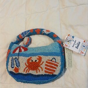 Beach Crab Beaded Shoulder Bag Summer Vacation Novelty Purse